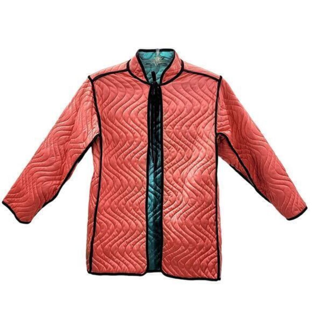 HPVintage Orange Black Contrasting‎ Edge High Neck Open Quilted Bed Jacket